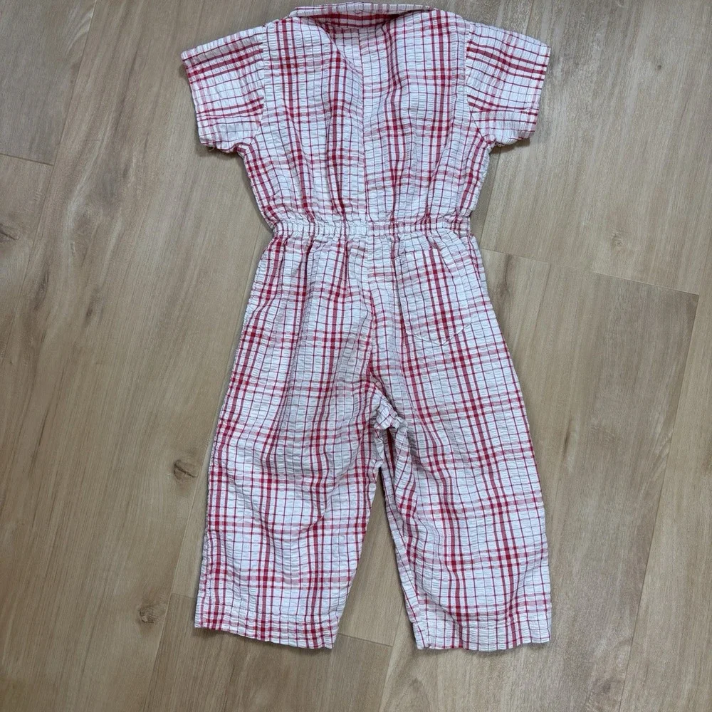 Vintage Baby Romper 12 Month Seersucker Red And White Checkered Zipper 1960s